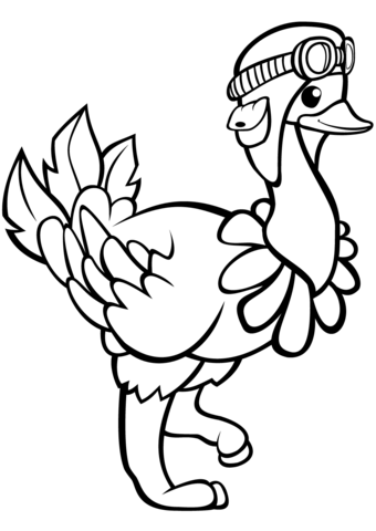 Funny Ostrich In An Aviator Hat Coloring Page